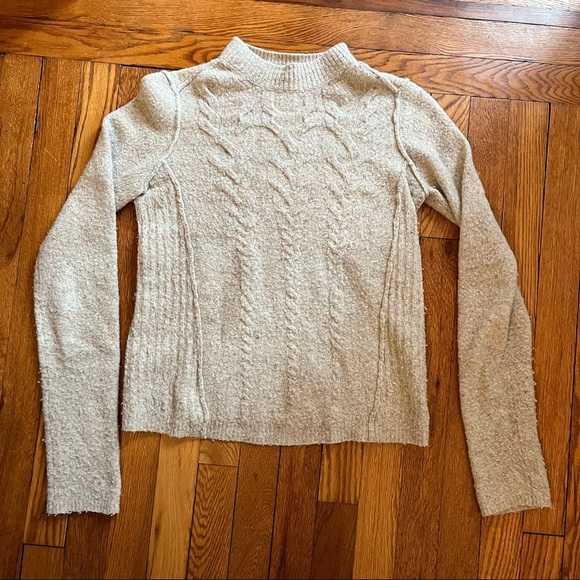 Free People Oatmeal Wool Blend Mock Neck Cable Knit Sweater - Picture 5 of 8